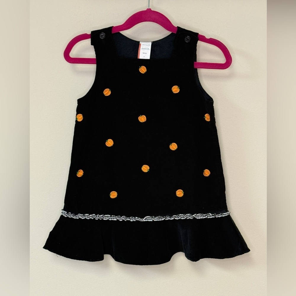 Toddler Girl's Black & Orange Pumpkin Corduroy Dress, Size 3T